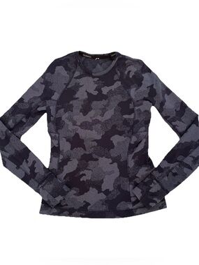 Lululemon It's Rulu Run Shirt SZ6 Navy Heritage Speckle Camo Long Sleeve LW3FJRS